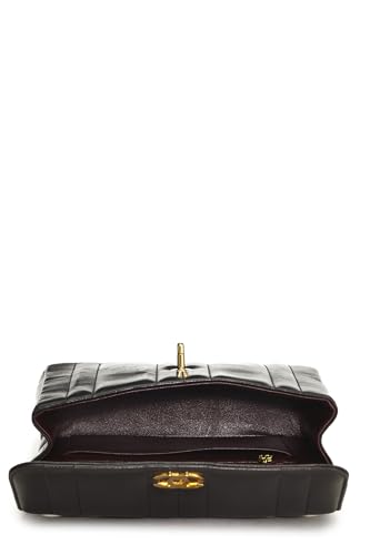 Chanel,  Black Vertical Quilted Lambskin Half Flap Small, Black
