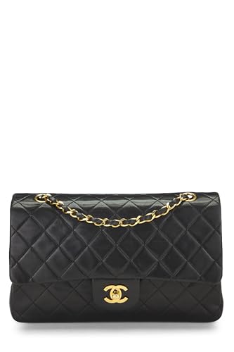 Chanel,  Black Quilted Lambskin Classic Double Flap Medium, Black