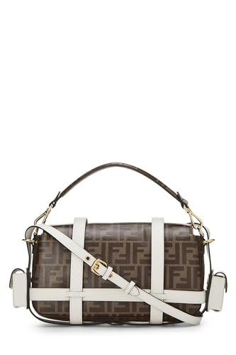 Fendi,  White Zucca Coated Canvas Cage Baguette, White