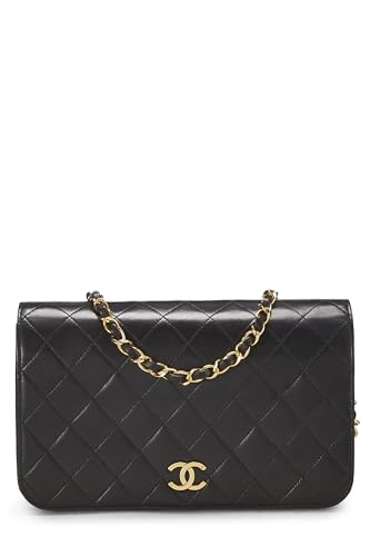Chanel,  Black Quilted Lambskin Snap Full Flap Small, Black
