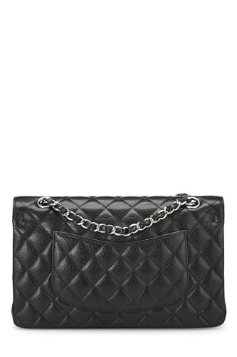 Chanel,  Black Quilted Caviar Classic Double Flap Medium, Black