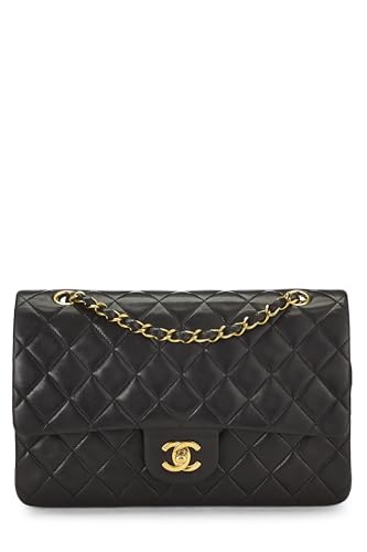 Chanel,  Black Quilted Lambskin Classic Double Flap Medium, Black