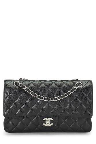 Chanel,  Black Quilted Caviar Classic Double Flap Medium, Black