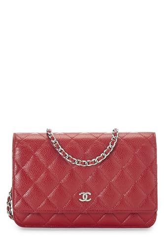 Chanel,  Red Caviar Classic Quilted Wallet On Chain (WOC), Red