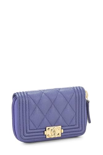 Chanel,  Purple Quilted Caviar Boy Zip Around Coin Purse, Purple