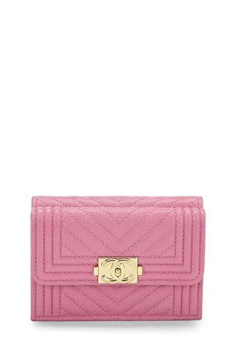 Chanel,  Pink Chevron Caviar Boy Compact Wallet, Pink