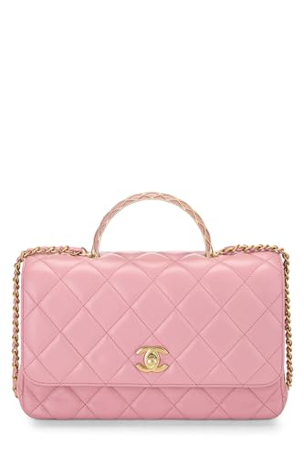 Chanel,  Pink Quilted Lambskin Top Handle Rectangular Flap Small, Pink
