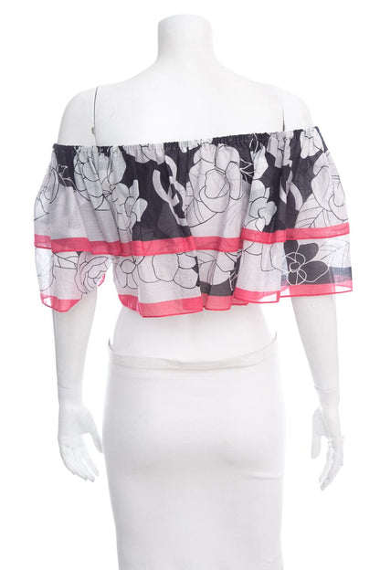 Chanel Black & White Off Shoulder Blouse SZ 38