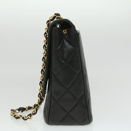 Chanel Big Matelasse Turn Lock Shoulder Bag Caviar Skin Black CC Auth A