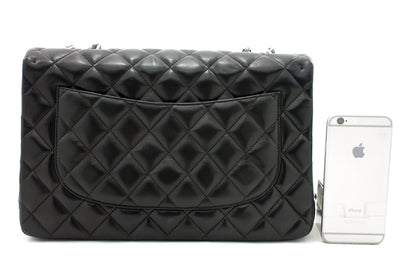 CHANEL Large Classic Handbag 11"Chain Shoulder Bag Flap Black Lamb h44