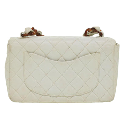 CHANEL Matelasse Turn Lock Shoulder Bag Lamb Skin Brown White CC Auth 32160A