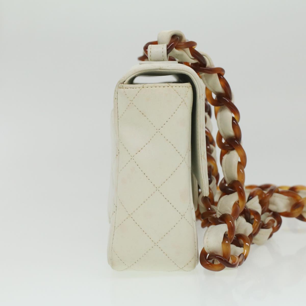 CHANEL Matelasse Turn Lock Shoulder Bag Lamb Skin Brown White CC Auth 32160A