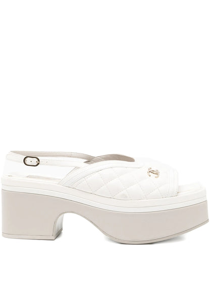 White Matelassé Platform Sandals