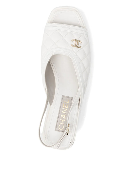 White Matelassé Platform Sandals