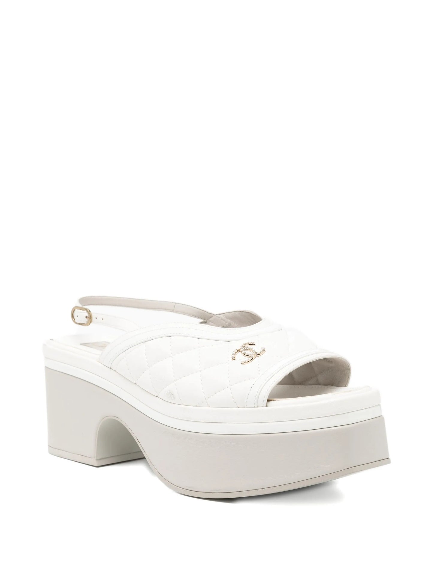 White Matelassé Platform Sandals