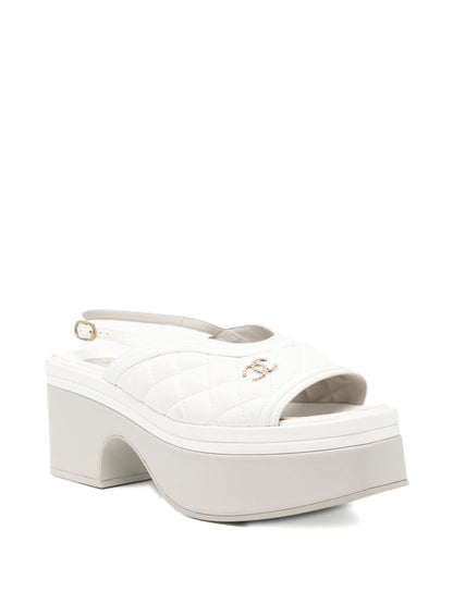 White Matelassé Platform Sandals