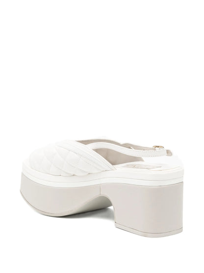 White Matelassé Platform Sandals