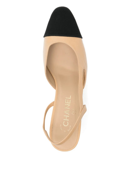 Beige & Black Slingback Heels