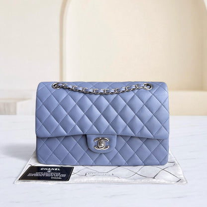 Chanel Classic Flap Medium - 25CM Quilted Lambskin Haze Blue Purple Silver Hardware Series 15