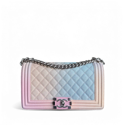 Chanel Boy Medium - Caviar Rainbow 25CM Quilted Silver Hardware Series 25