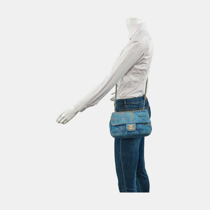 Chanel Classic Flap Mini Rectangular Blue Denim Jeans Gold Hardware Microchip