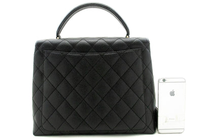 CHANEL Caviar Handbag Top Handle Bag Kelly Black Flap Leather Gold
