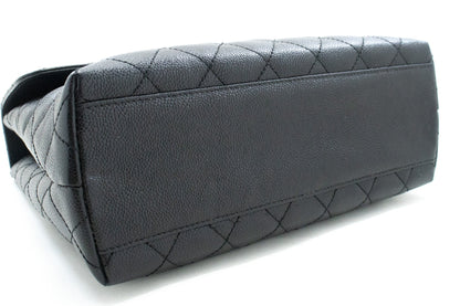 CHANEL Caviar Handbag Top Handle Bag Kelly Black Flap Leather Gold
