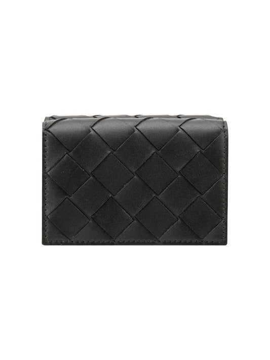 Luxury Bottega Veneta Intrecciato Tri-Fold Half Wallet Black