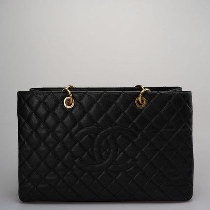 Chanel Large Black Grand Shopping XL GST Tote Bag In Caviar Leather With Gold Hardware