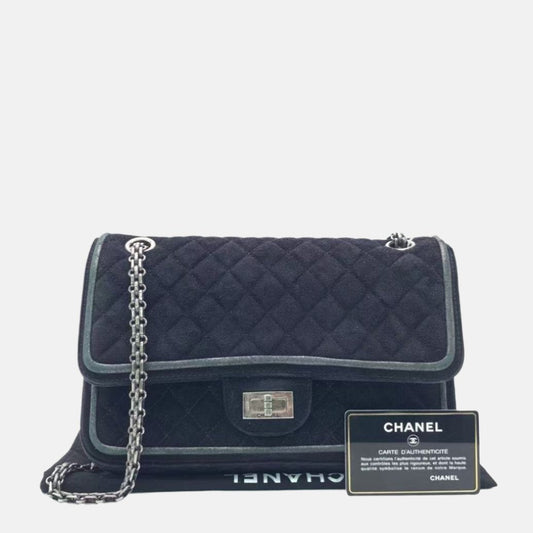Chanel 2.55 Double Flap Medium Suede Leather Navy Silver HW, 2016