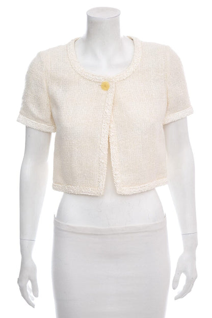 Chanel Cream Woven Short Sleeve Blouse SZ 36 NWT
