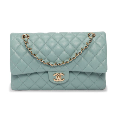 Chanel Tiffany Blue Quilted Caviar Medium Classic Flap Bag