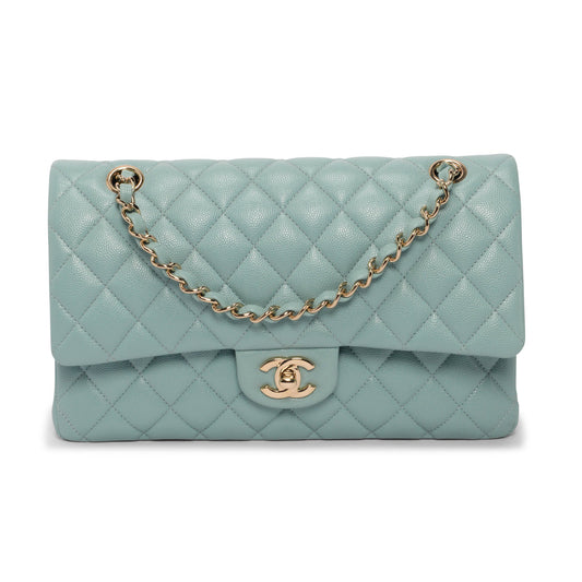 Chanel Tiffany Blue Quilted Caviar Medium Classic Flap Bag