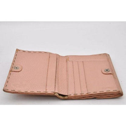 Fendi Pink Selleria Leather W Bi Fold Coin Purse Wallet