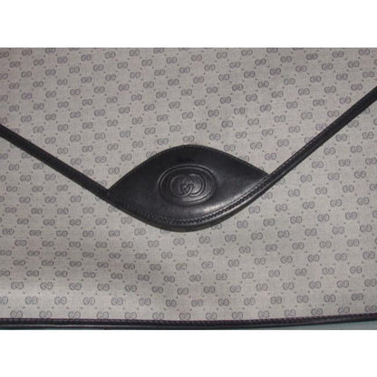 1970's -1980's Gucci Navy Blue Micro Guccissima Print Coated Canvas & Navy Leather Vintage XL Envelope Clutch