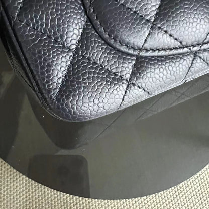Caviar Mini Rectangle Classic Flap Quilted Grained Calfskin Dark Blue Golden Hardware Series 21