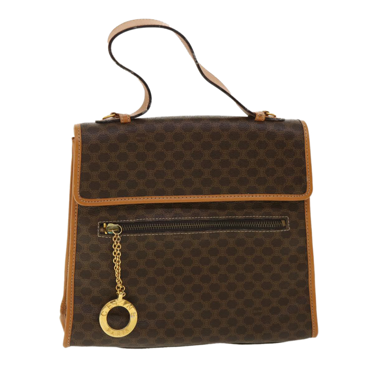 Celine Macadam Canvas Hand Bag PVC Leather Brown  33149