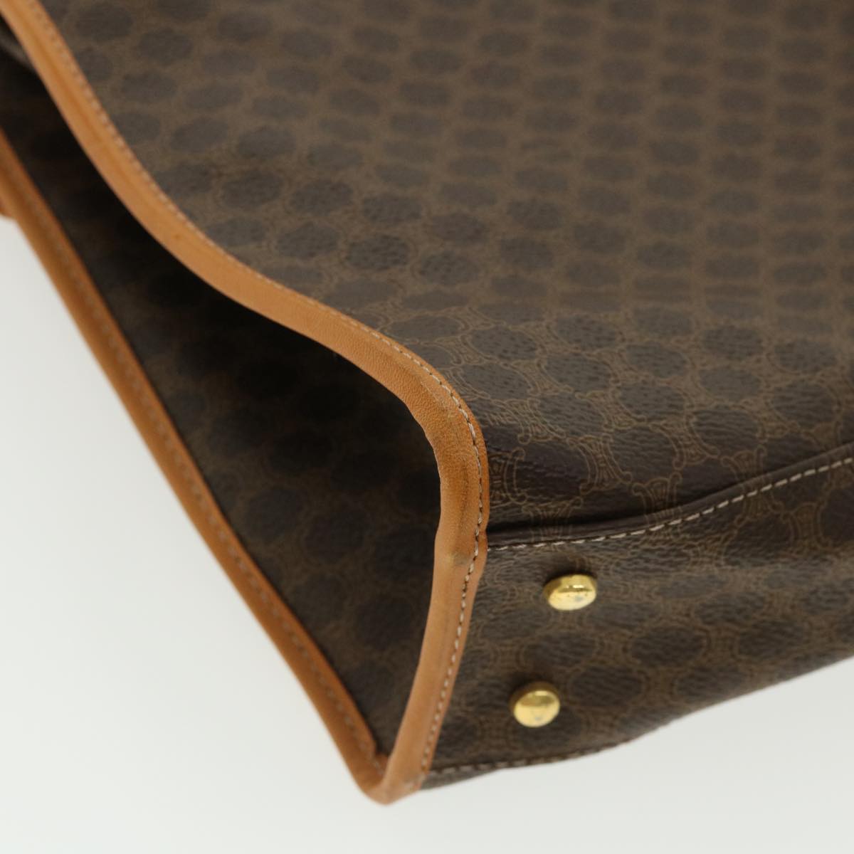 Celine Macadam Canvas Hand Bag PVC Leather Brown  33149