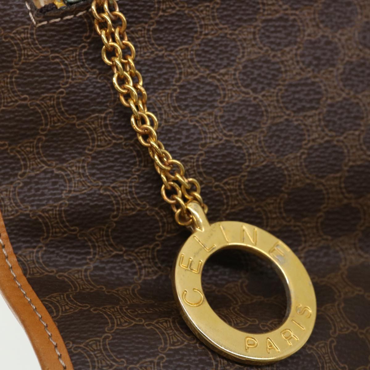 Celine Macadam Canvas Hand Bag PVC Leather Brown  33149