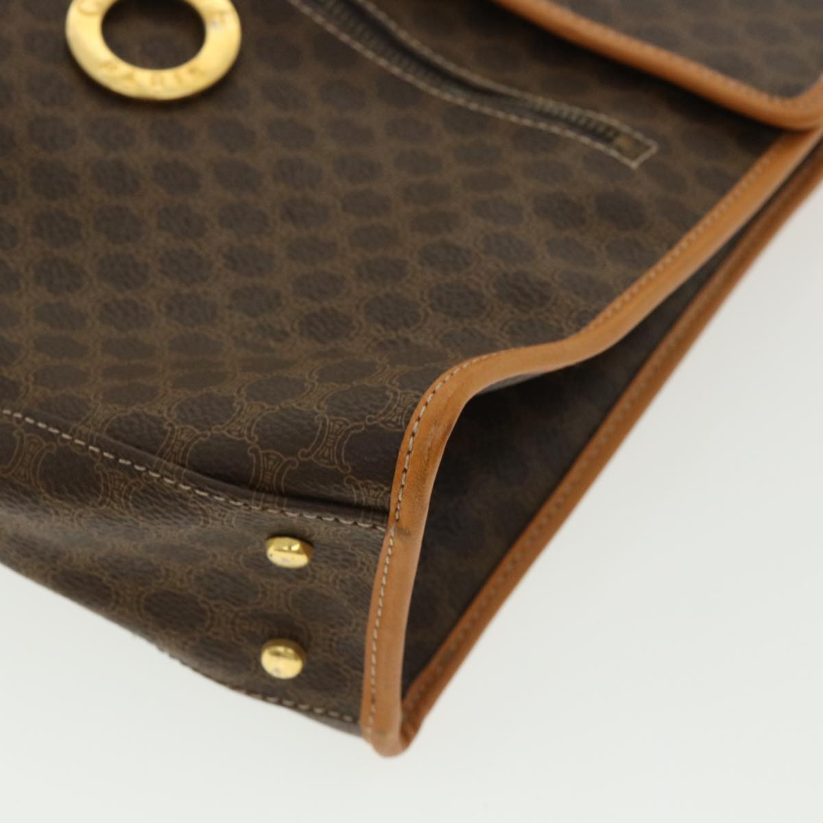 Celine Macadam Canvas Hand Bag PVC Leather Brown  33149