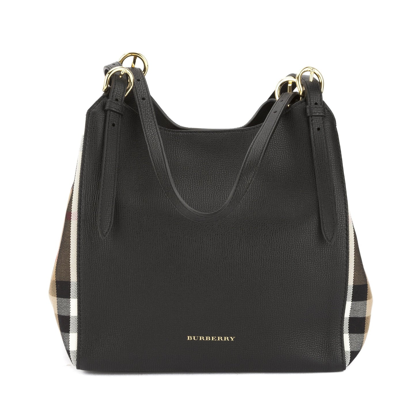 Burbe**y Black Leather and House Check Small Canter Tote Bag (New with Tags)