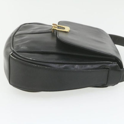 Gucci Soft Black Leather Bucket Bag Pouch With Enamel Buckle Accents