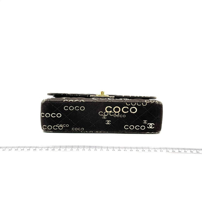 Chanel Classic Flap Diamond Stitch 2002 Black Denim with Coco Logo Prints 24k Gold Hardware