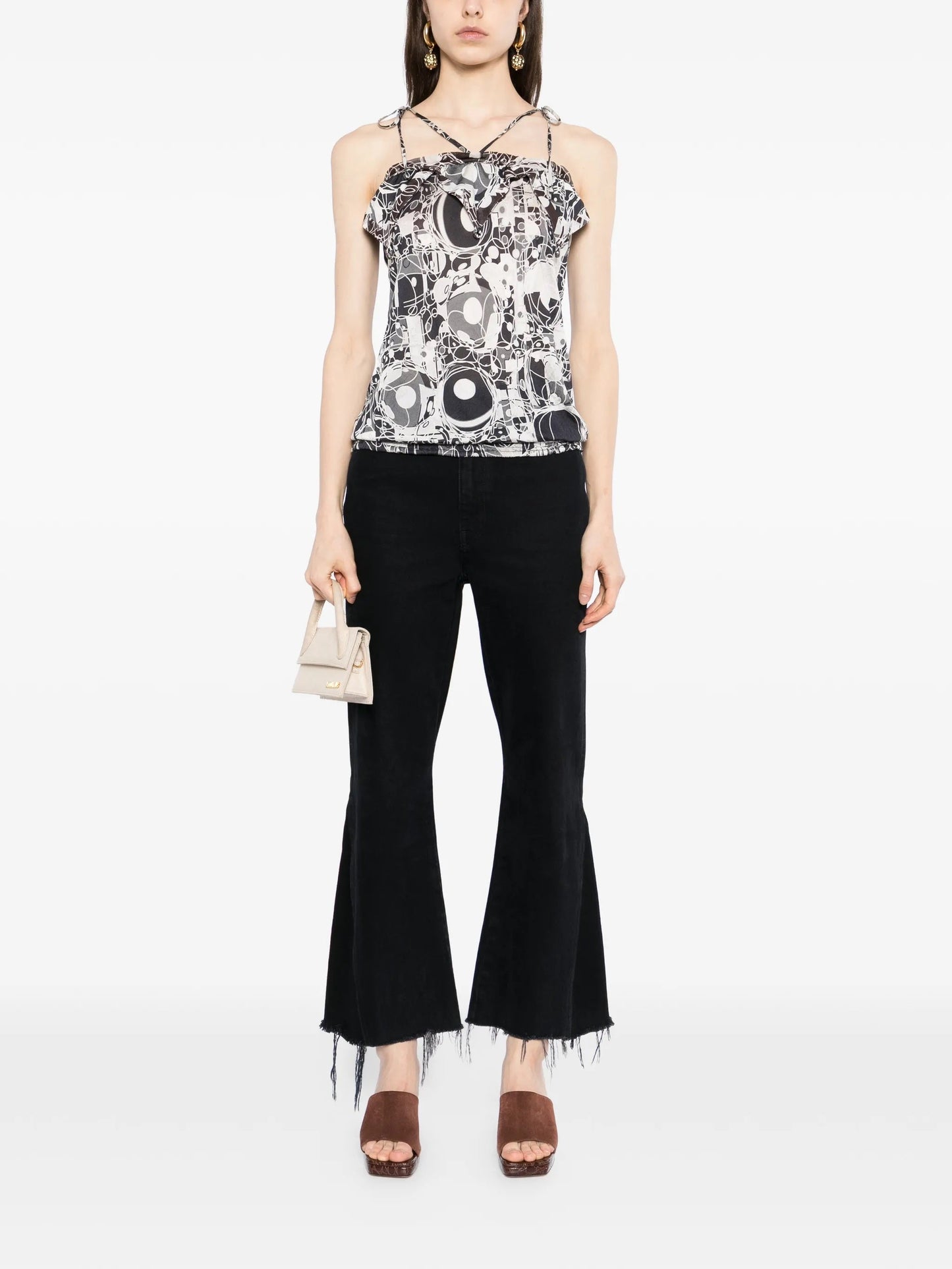 Monochrome Printed Silk Halterneck Top