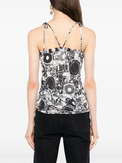 Monochrome Printed Silk Halterneck Top