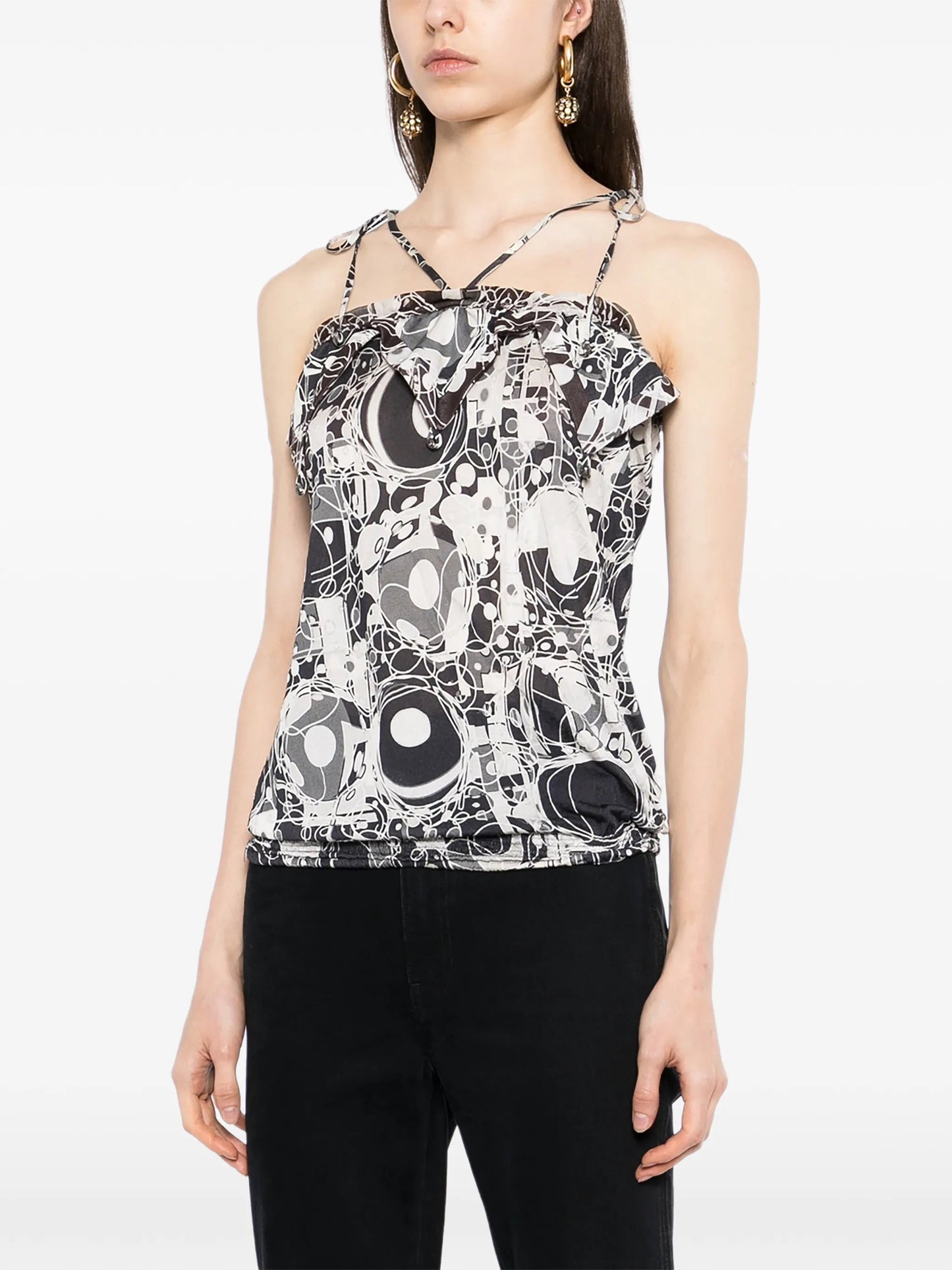 Monochrome Printed Silk Halterneck Top
