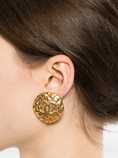 CC Quilted Gold Clip-On Earrings