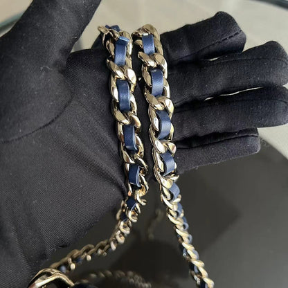 2020 Elegant Resin Chain Classic Flap Quilted Lambskin Dark Blue Two-Tone Golden Hardware No 29