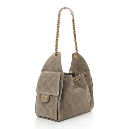 Suede Quilted Small Chanel 25 Handbag Dark Grey