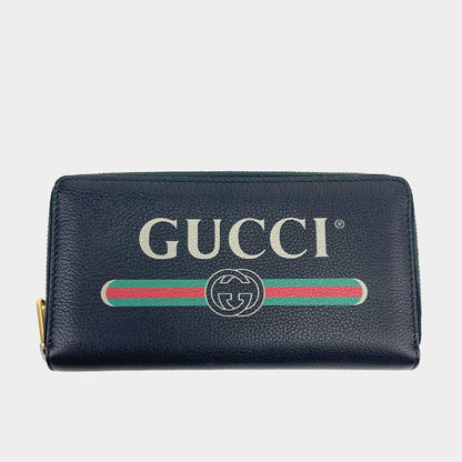 GUCCI Logo Zip Around Leather Wallet - Black